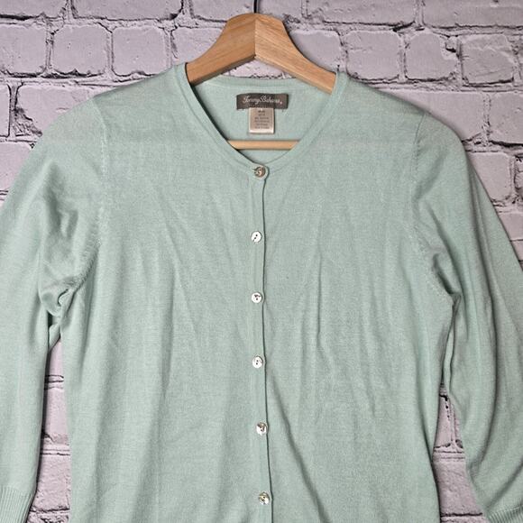 Tommy Bahama Silk Cashmere Mint Green Small Button Cardigan Sweater Size Medium - Picture 2 of 9
